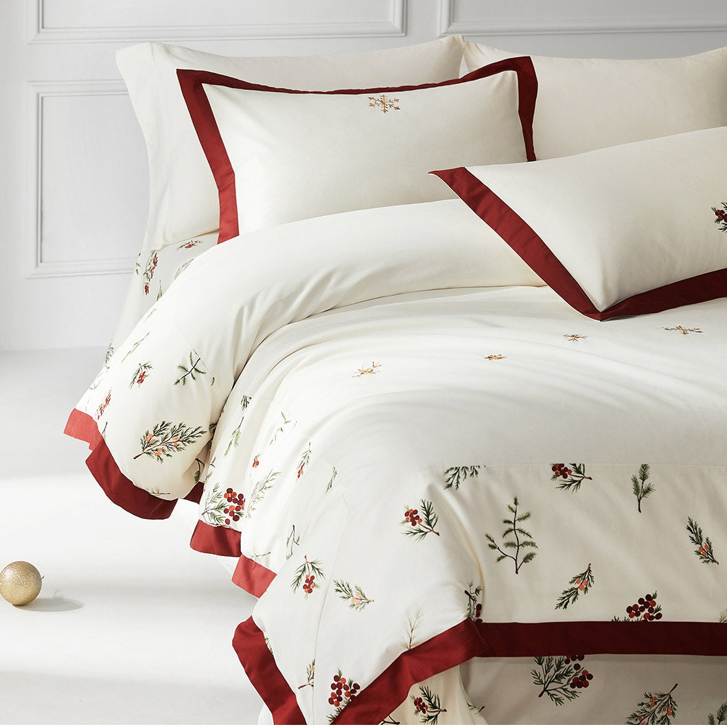 Luxury Christmas Floral Embroidery Cotton Duvet Cover Set