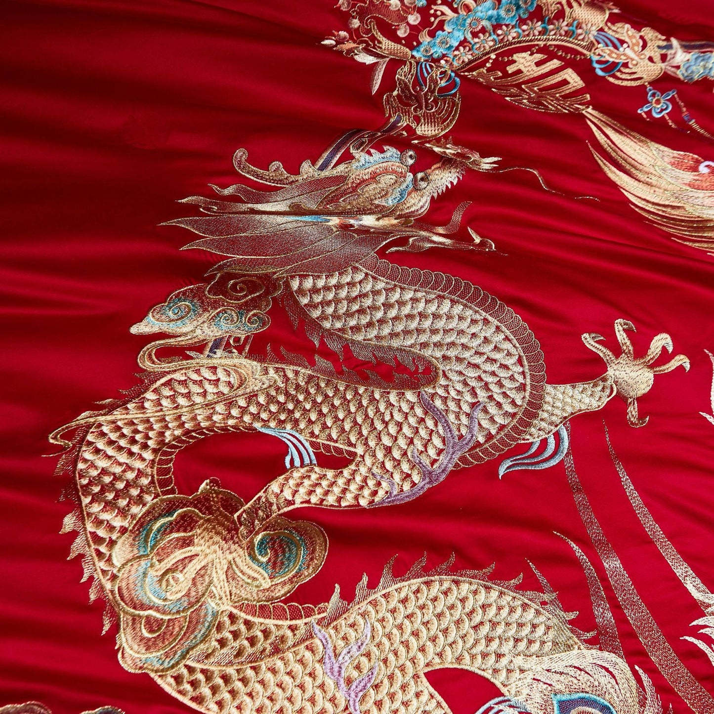 Luxury Embroidery Dragon & Phoenix Wedding Duvet Cover Set
