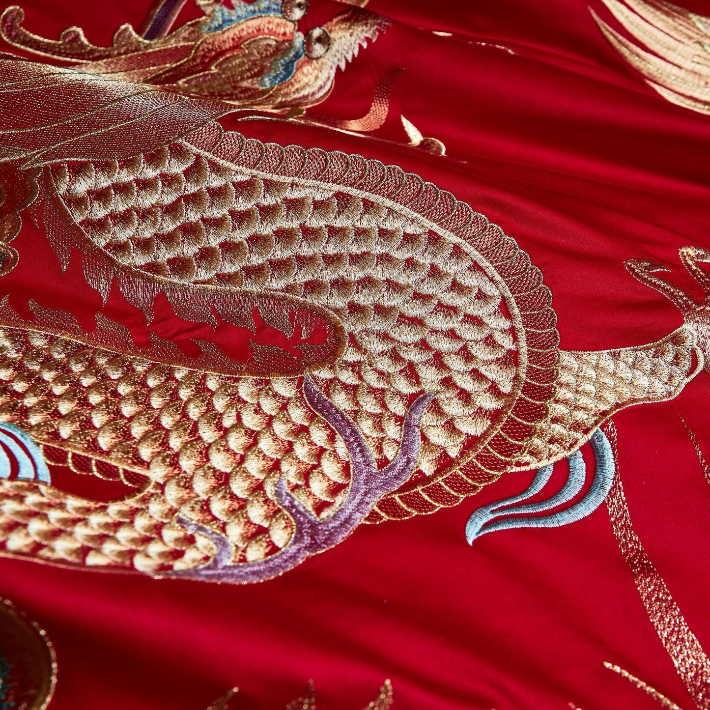 Luxury Embroidery Dragon & Phoenix Wedding Duvet Cover Set