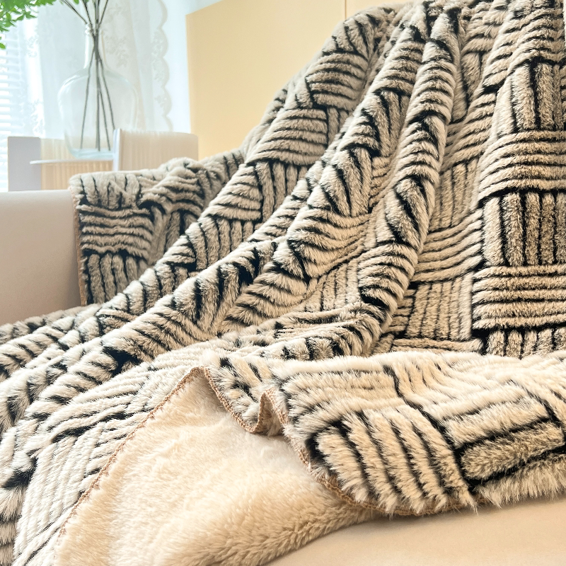 Luxury Faux Rabbit Fur Flannel Throw Blanket