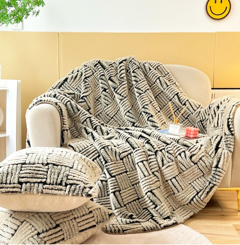 Luxury Faux Rabbit Fur Flannel Throw Blanket