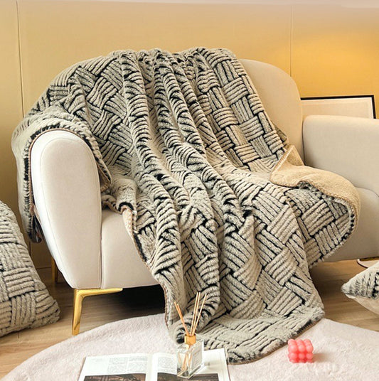 Luxury Faux Rabbit Fur Flannel Throw Blanket
