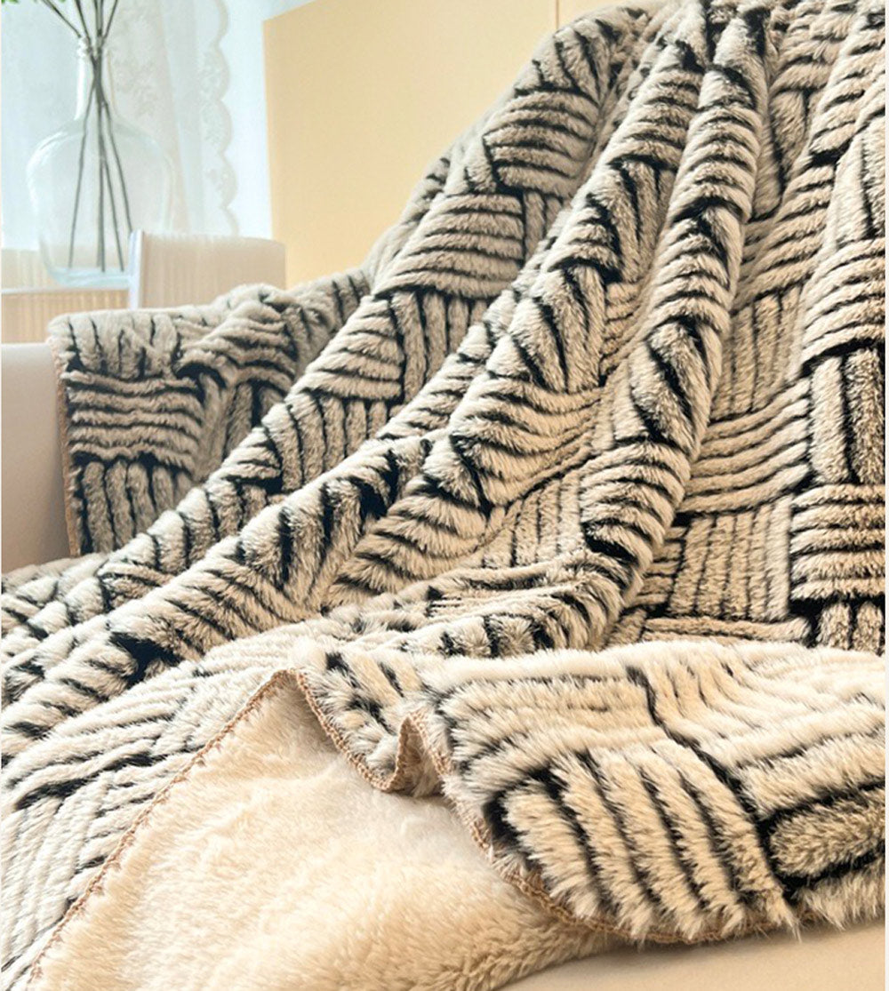 Luxury Faux Rabbit Fur Flannel Throw Blanket