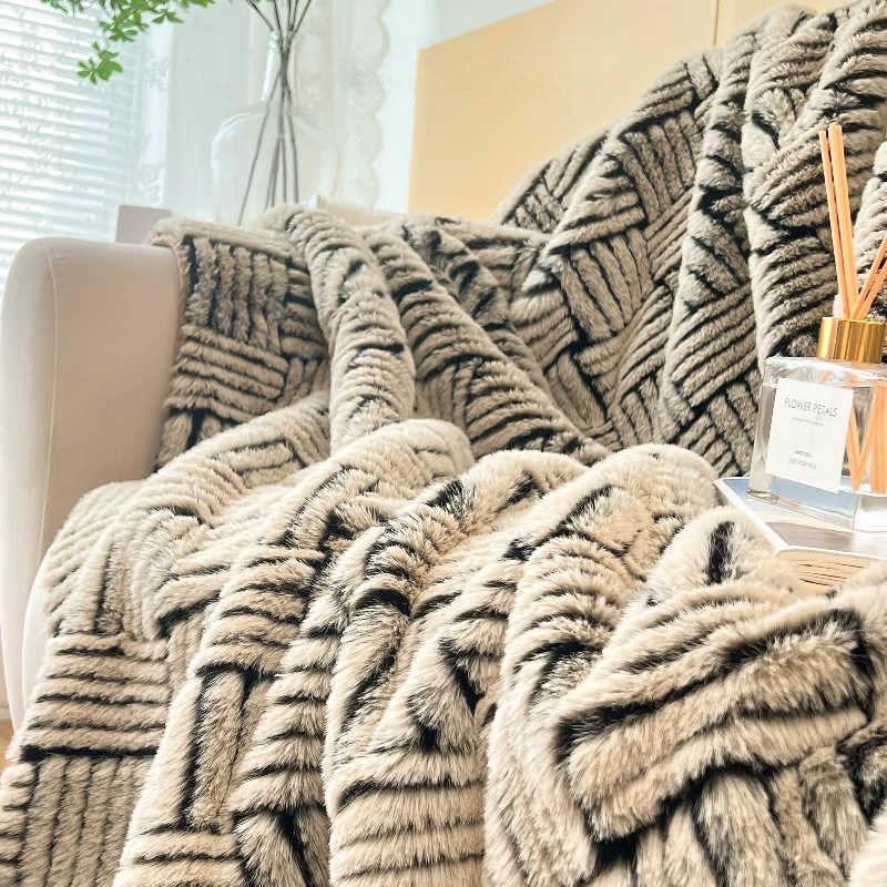 Luxury Faux Rabbit Fur Flannel Throw Blanket