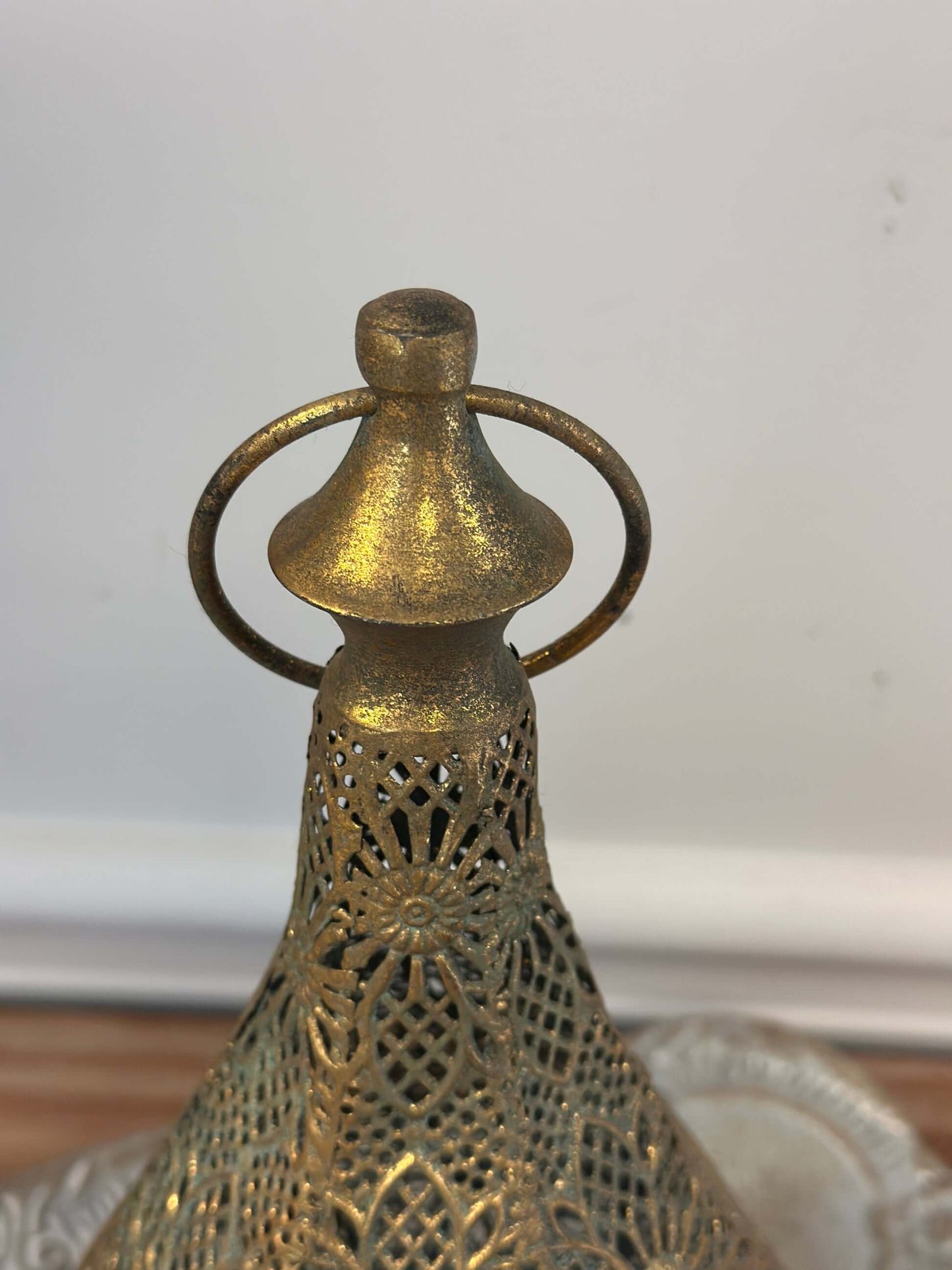 Vintage Brass Teardrop Lantern with Floral Filigree