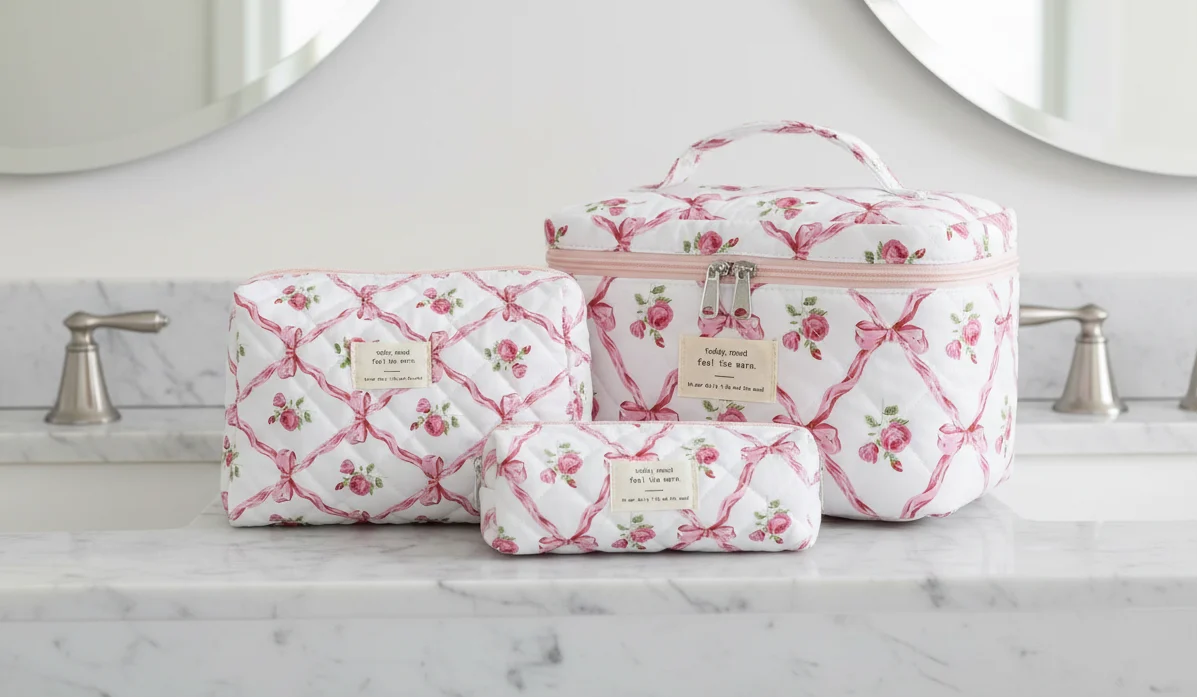 3-Piece Quilted Makeup Bag Set