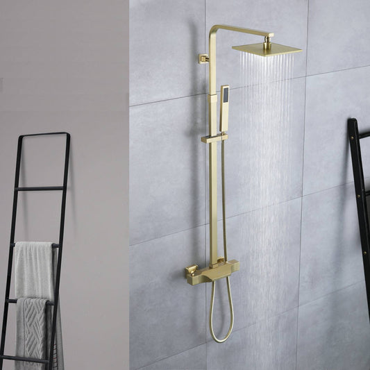 Luxurious Brushed Gold Or Matte black Wall-Mounted Thermostatic Rain Exposed Shower Set with Tub Spout