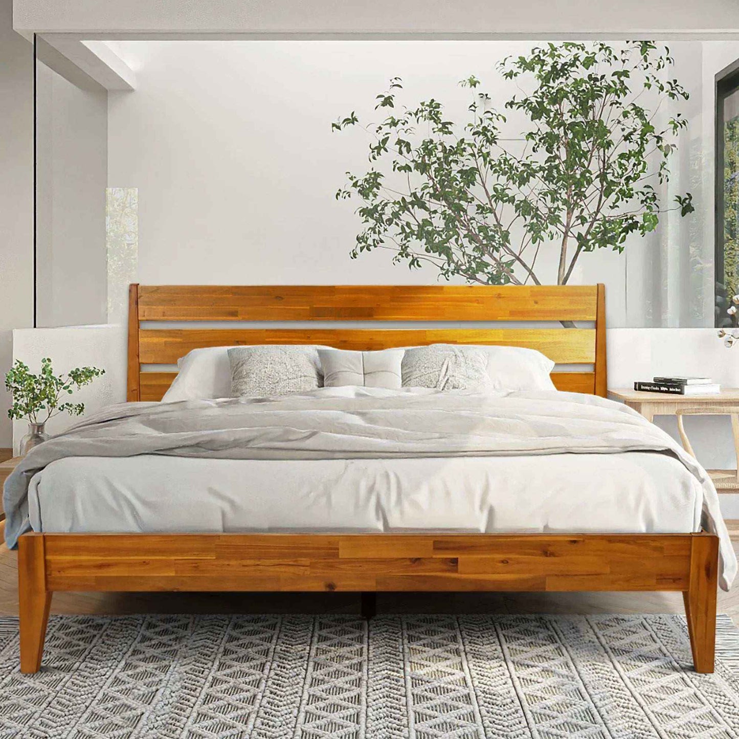 Acacia Emery Solid Wood Bed Frame - Stylish and Durable Acacia Wood Design for Your Bedroom