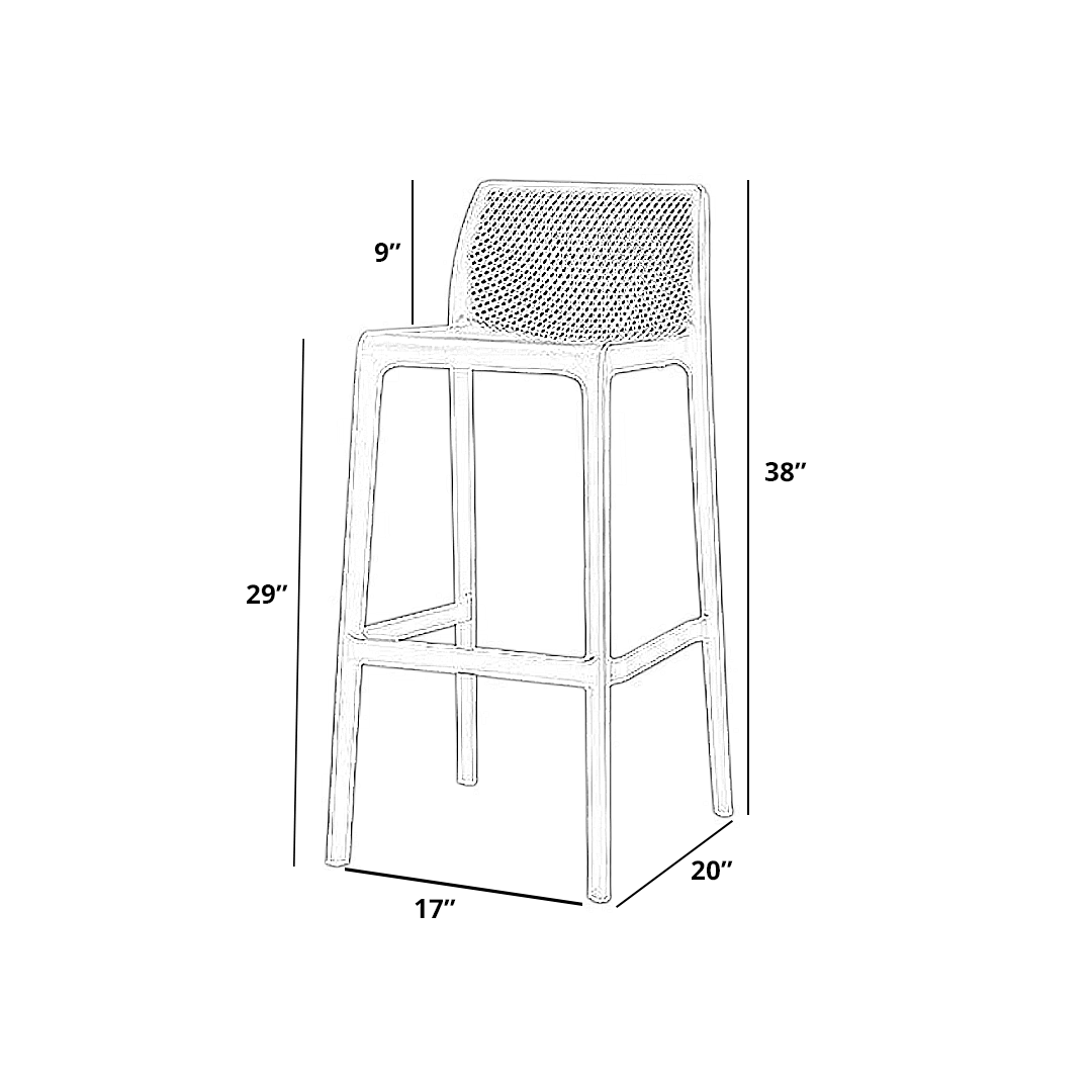 Outdoor Bar Stool 29" Netted Design — Set of 4, Commercial Grade, Stackable, No Assembly
