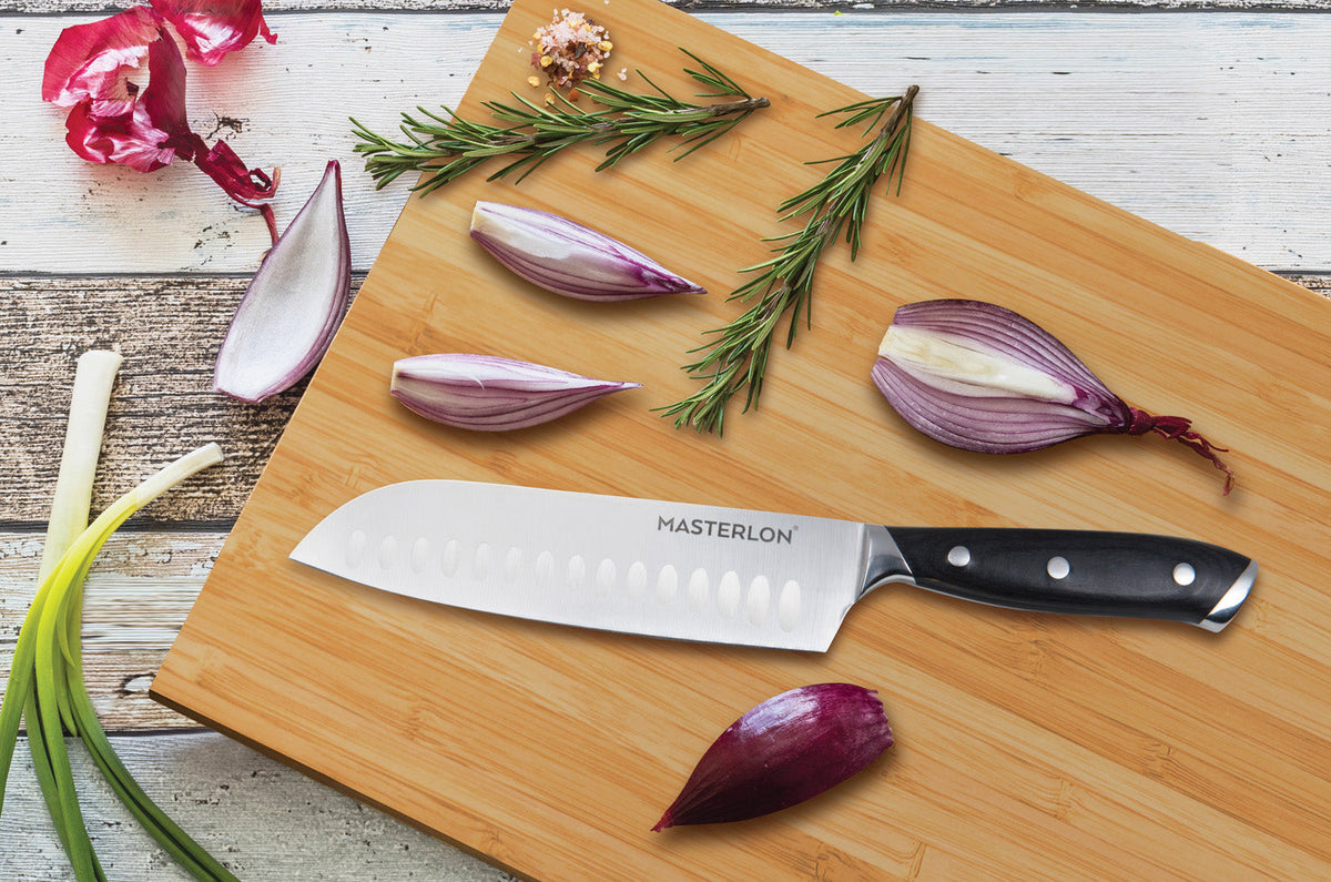 MASTERPAN Santoku Knife With Stainless Steel blade & Cover, 7" (18cm)