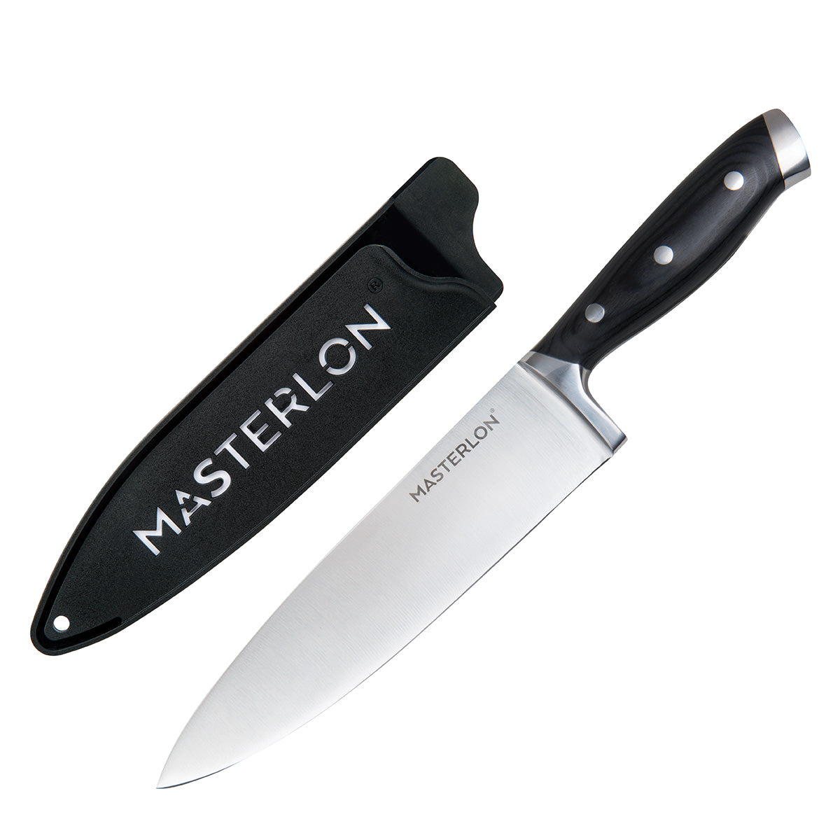 MASTERPAN Essential Chef’s Knife Bundle - 8" Chef’s Knife, 8" Slicer Knife & 7" Santoku Knife - Stainless Steel Blades with Protective Covers