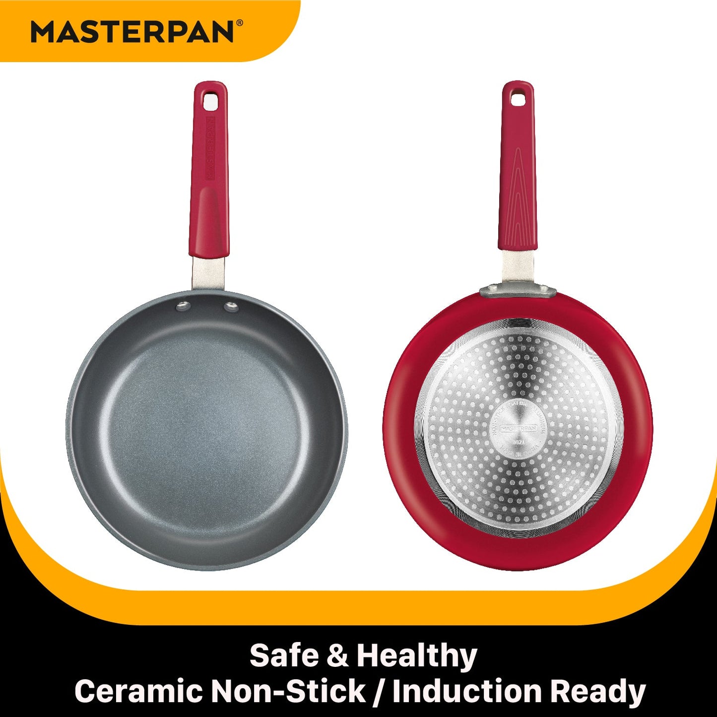 MASTERPAN Ceramic Nonstick Stovetop Oven Frypan & Skillet with Stainless Steel Lid & Utensils, Beet 9.5" (24cm)