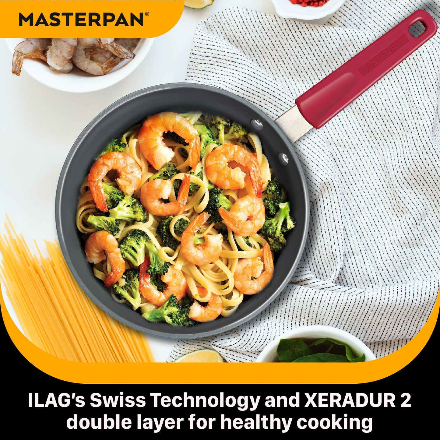 MASTERPAN Ceramic Nonstick Stovetop Oven Frypan & Skillet with Stainless Steel Lid & Utensils, Beet 9.5" (24cm)