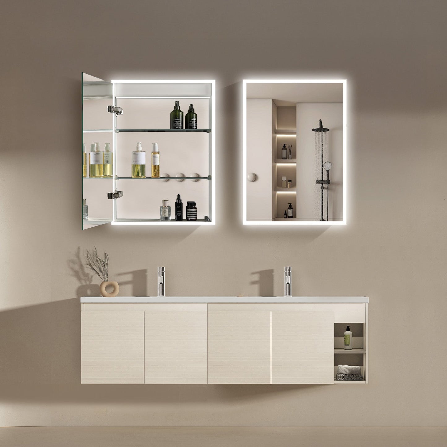 Mirrorons LED Lighted Bathroom Medicine Cabinet with IR Sensor Switch,  Aluminum Hd Bathroom Mirror Cabinet Defogging Available, Matte White