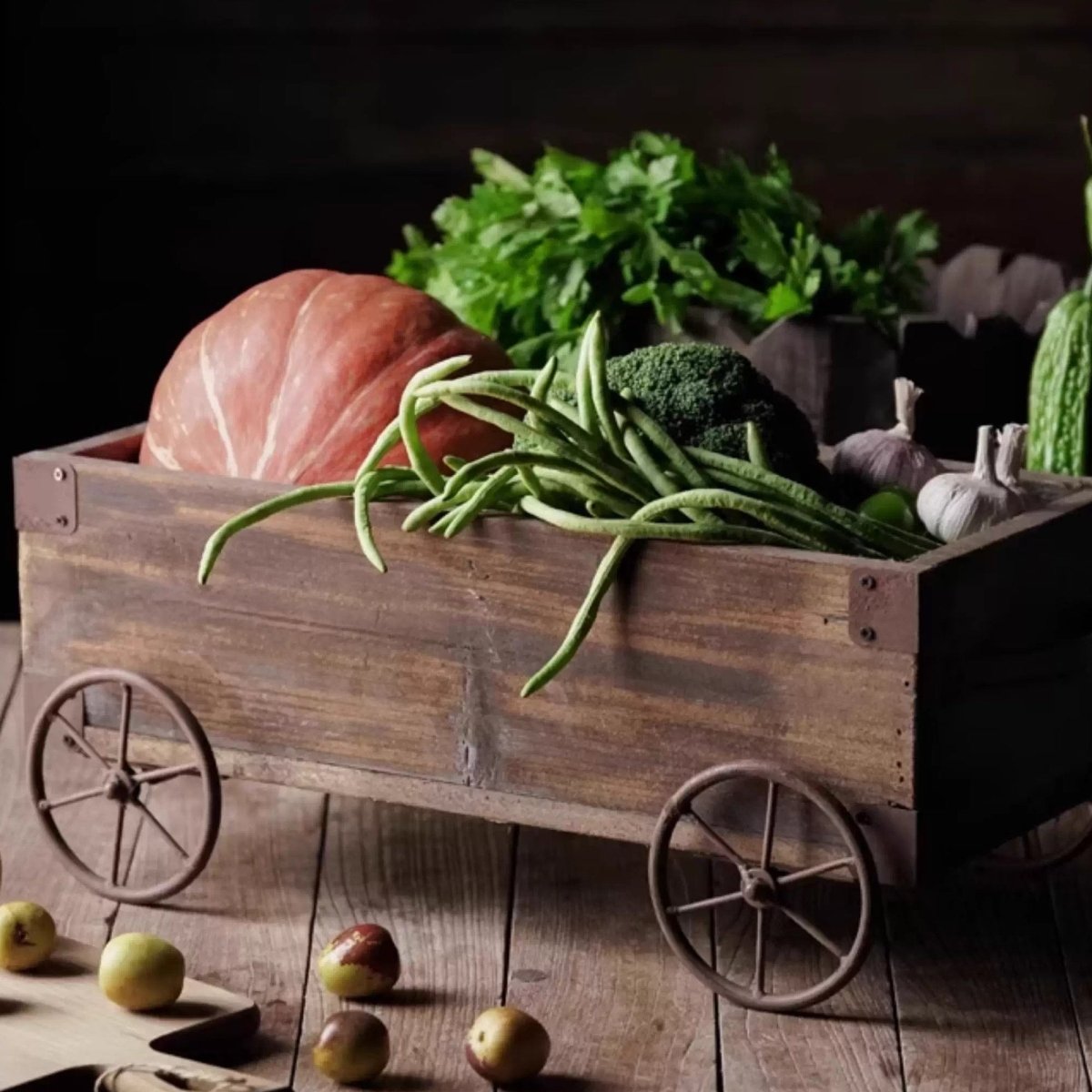 Wooden Wagon Planter Garden Flower Box