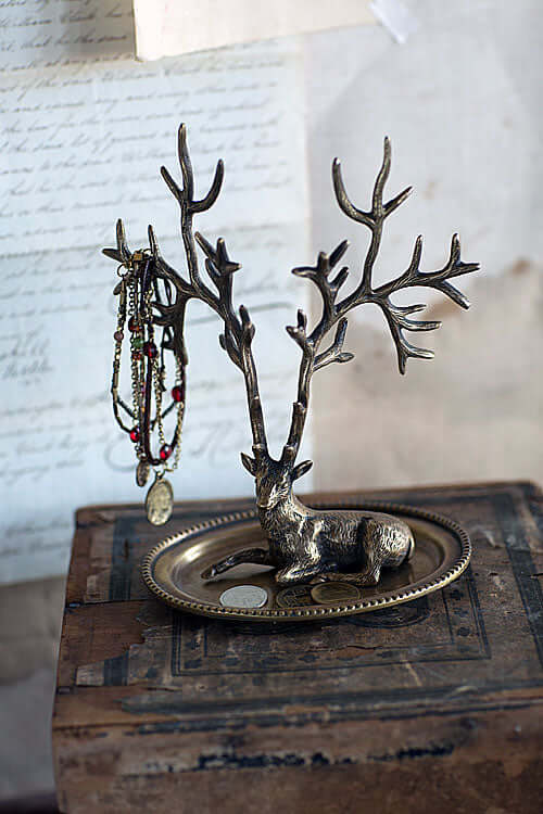Deer Jewelry Holder in Antique Brass
