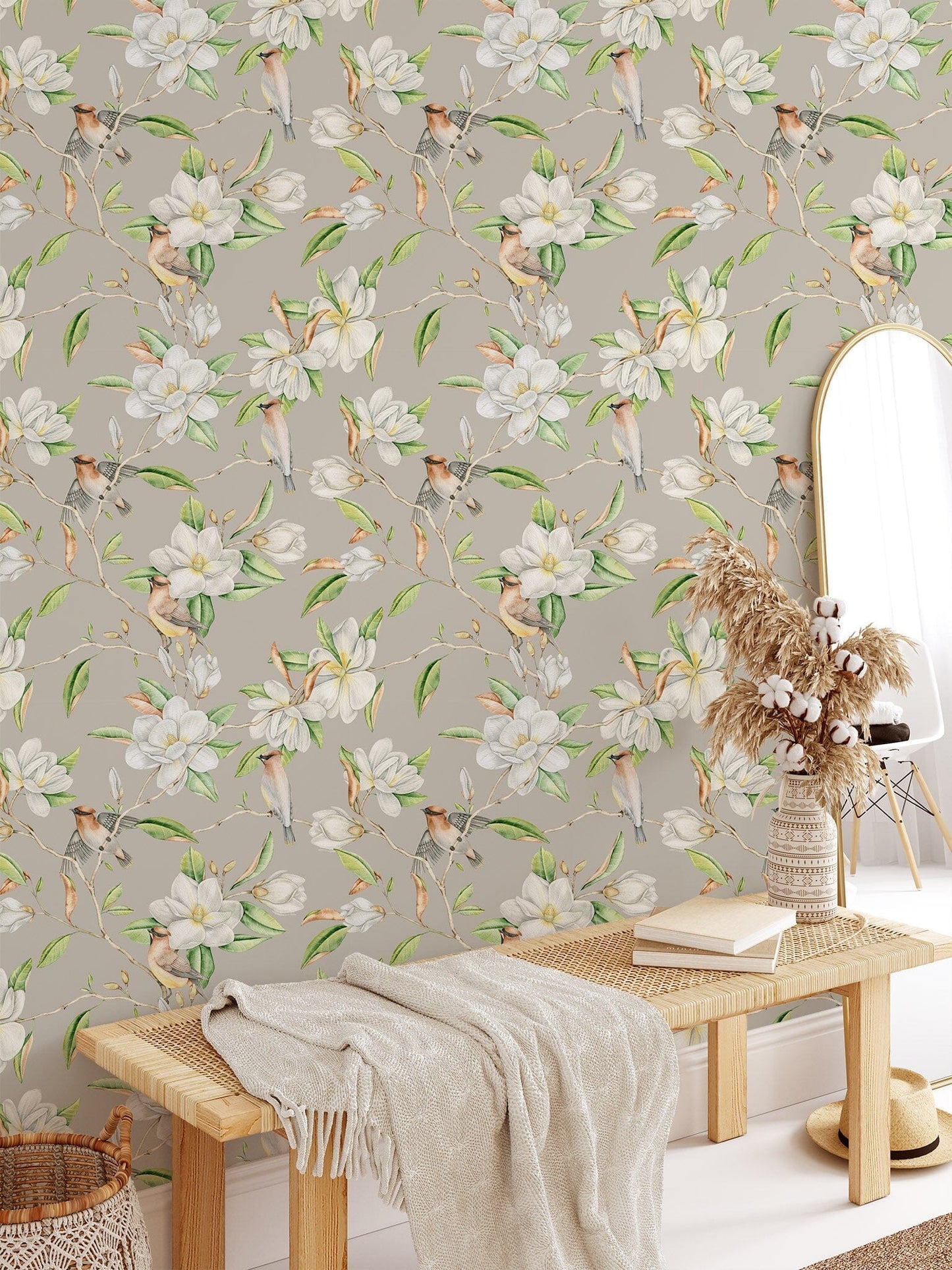 Magnolia Flowers and Birds Wallpaper