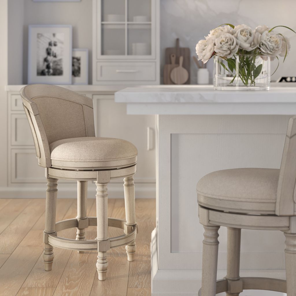 Kitty Hawk Swivel Stool in Uptown Grey & Beige with elegant design in a modern kitchen setting.