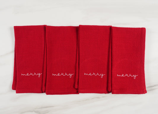 Holiday Red Embroidered Set Of 4 Napkins