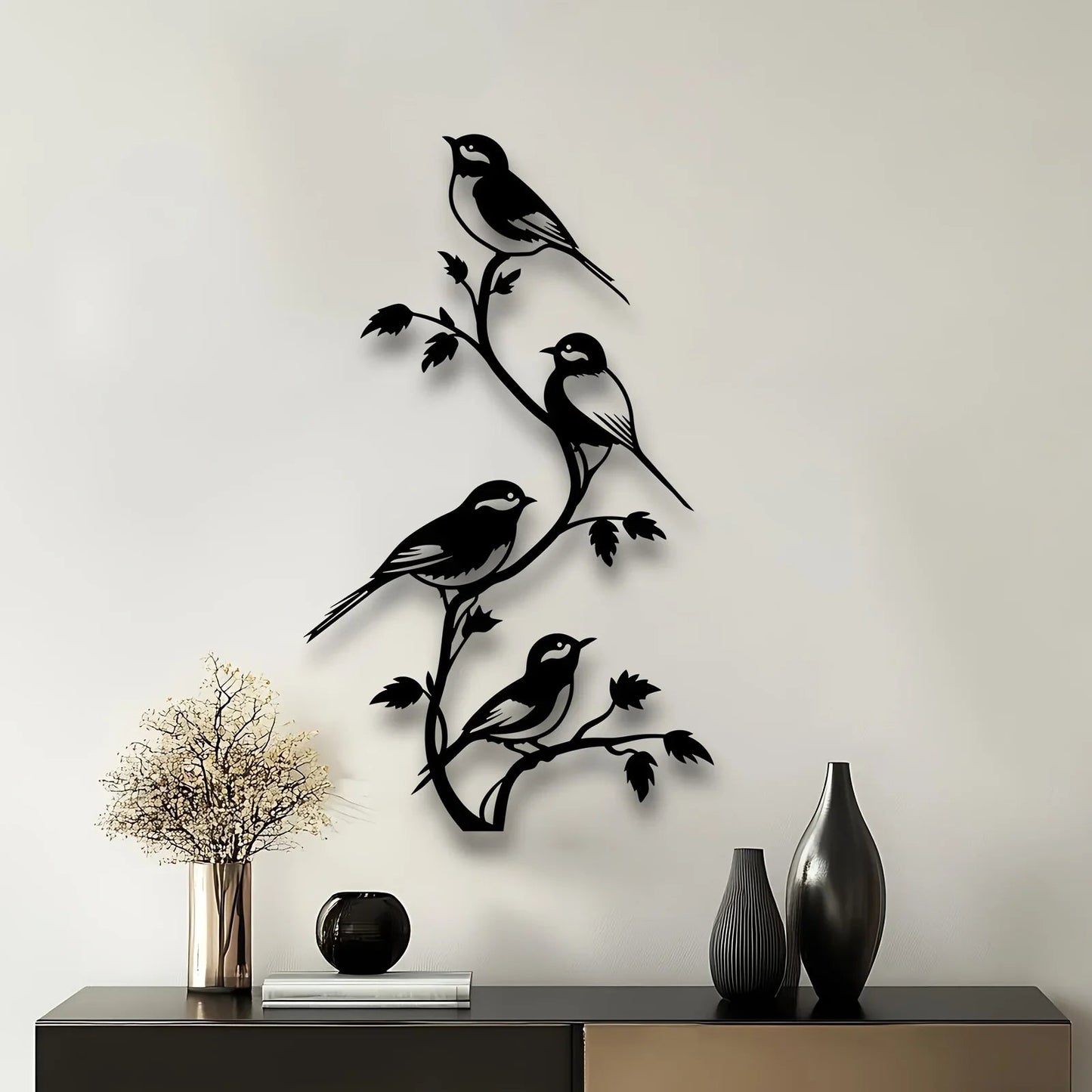 Metal Bird Silhouette Wall Sculpture - Handcrafted Laser-Cut Iron Art, 2D Flat Rustic Decor