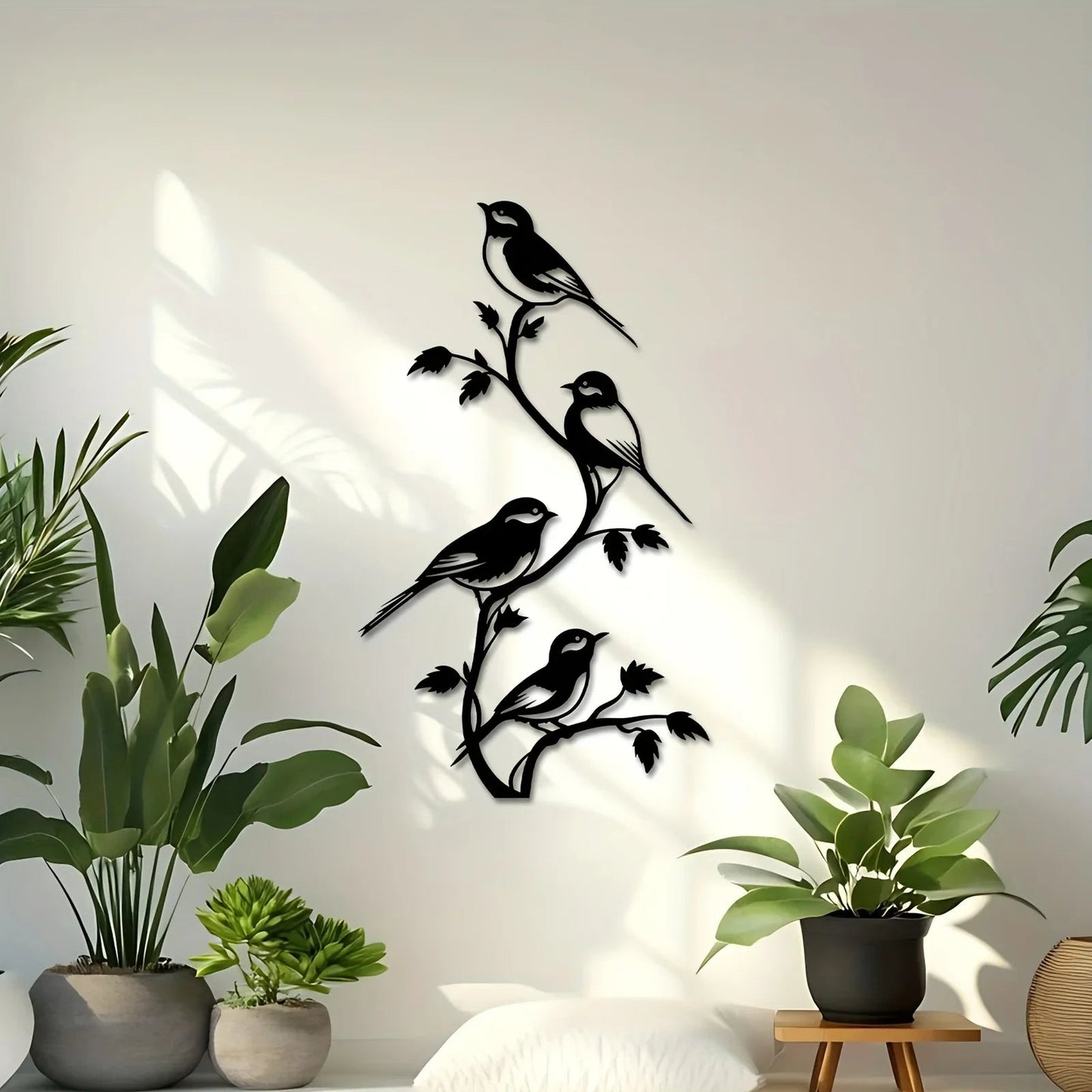 Metal Bird Silhouette Wall Sculpture - Handcrafted Laser-Cut Iron Art, 2D Flat Rustic Decor