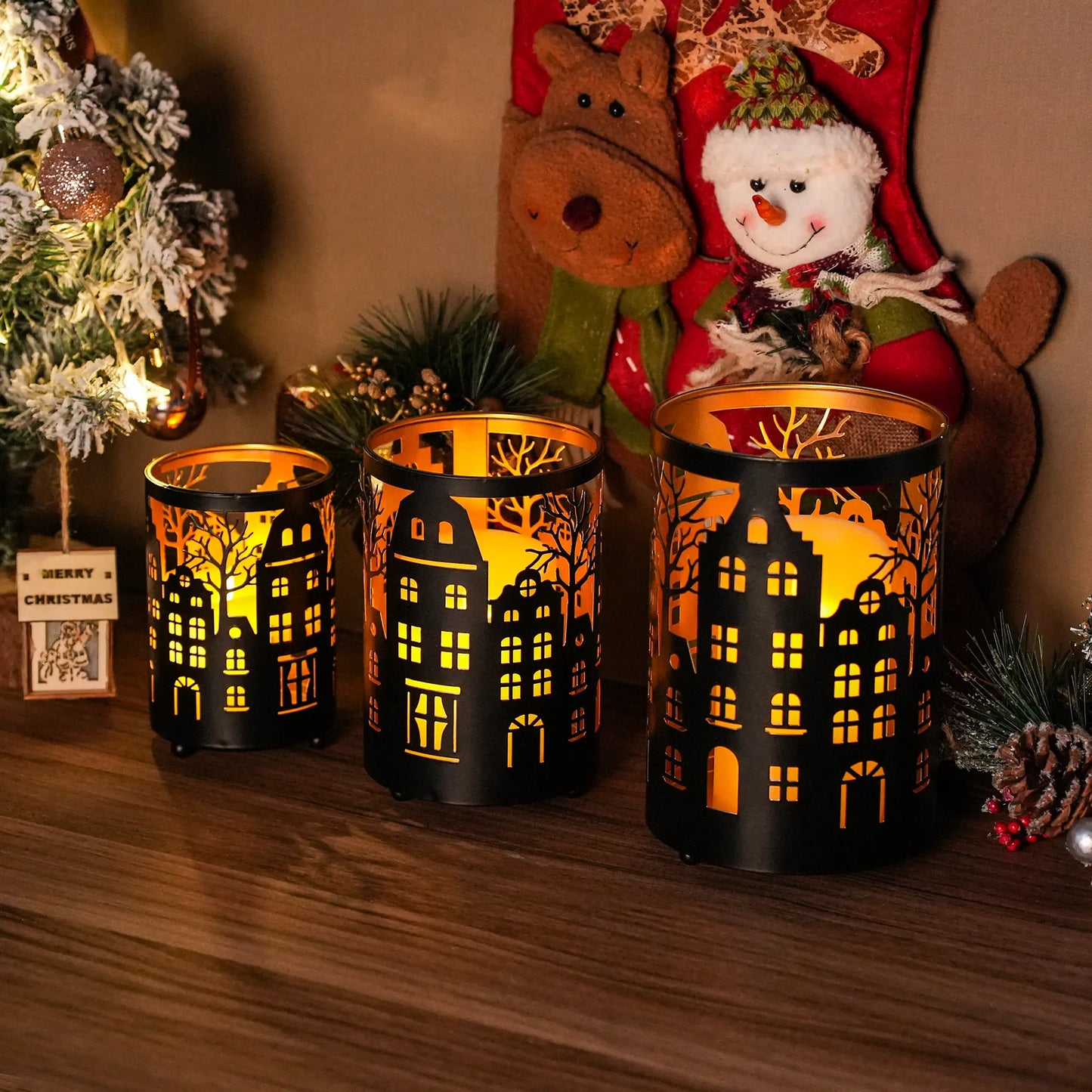 7" H Etched Metal Candle Holder Christmas Decorations