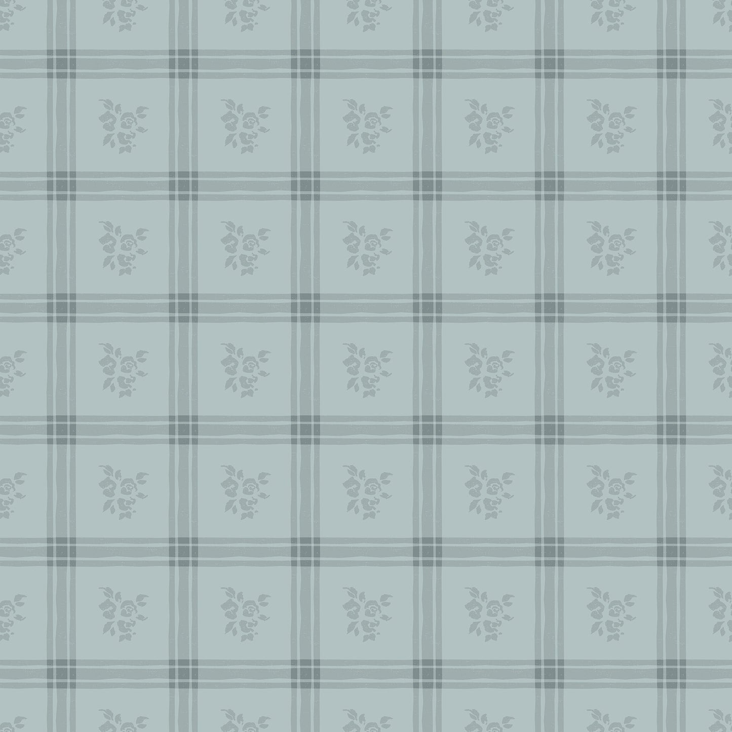 Millie Dusty Blue Wallpaper | Vintage Floral Windowpane Plaid