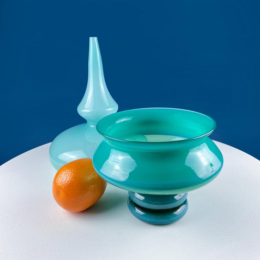 Stunning Jade Color Hand Blown Glass Footed Bowl. Semi-Opaque Glass Modern Glass Art. Modern Home Decor. Interior Design Ideas. Gift for Him