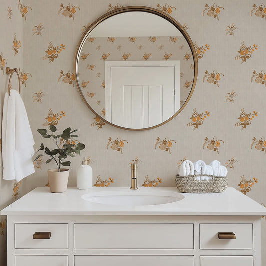 Vintage Heirloom Floral Bouquet Wallpaper - Warm Beige
