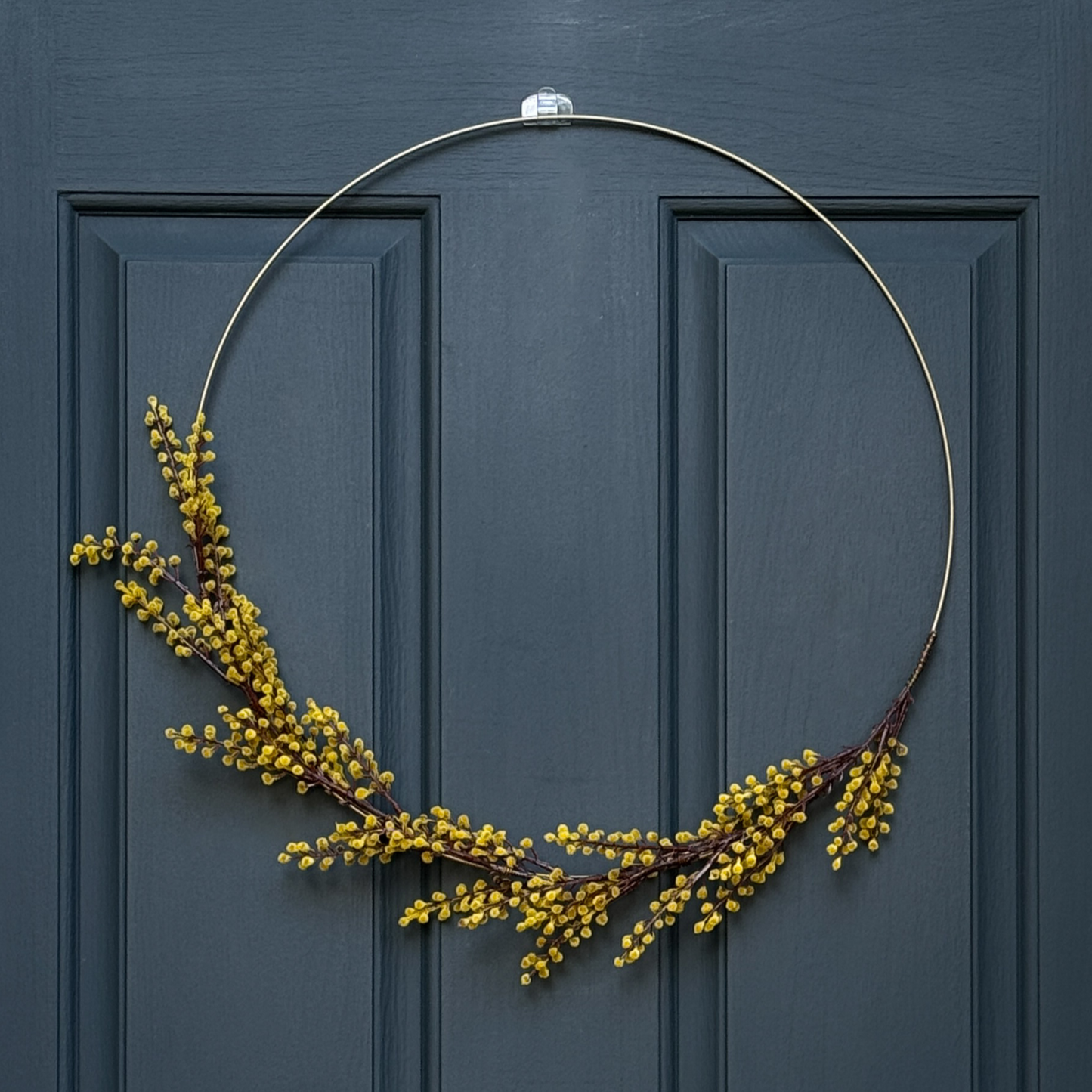 Modern Fall Golden-Yellow Mimosa Hoop Wreath