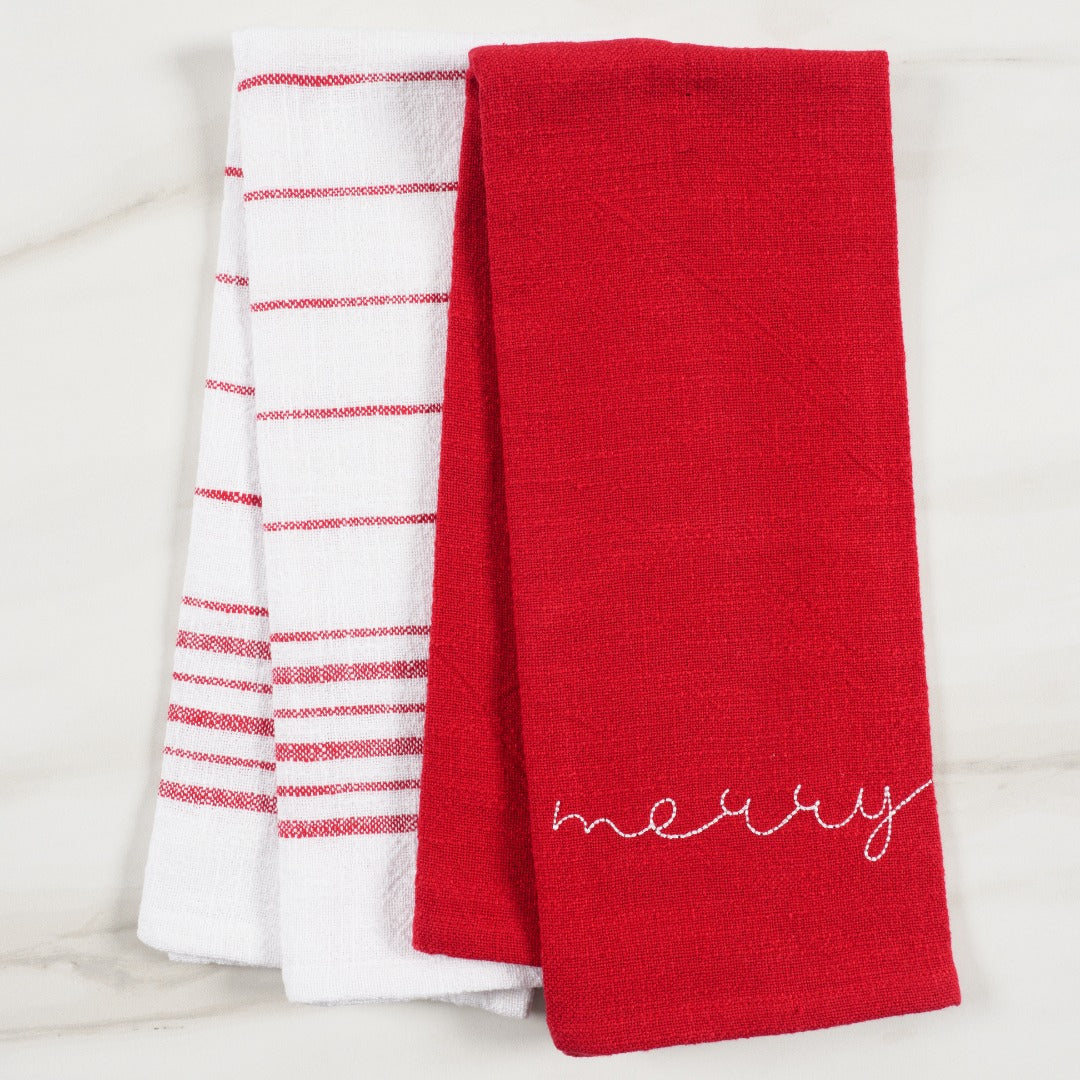 Holiday Red Embroidered Monaco Set Of 2 Kitchen Towels