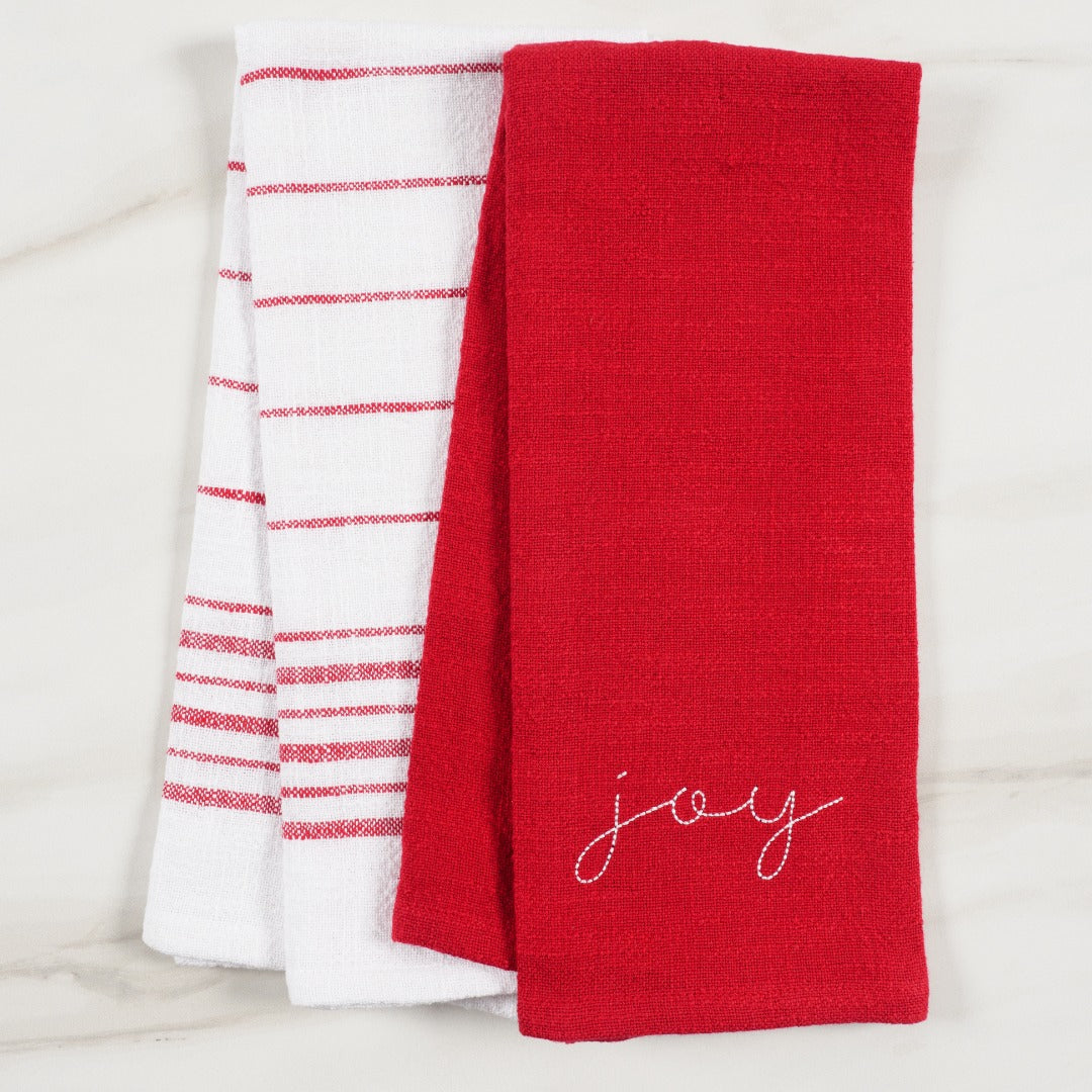 Holiday Red Embroidered Monaco Set Of 2 Kitchen Towels