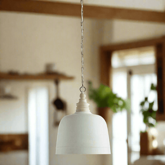 White Farmhouse Dome Pendant Light with Gold Interior