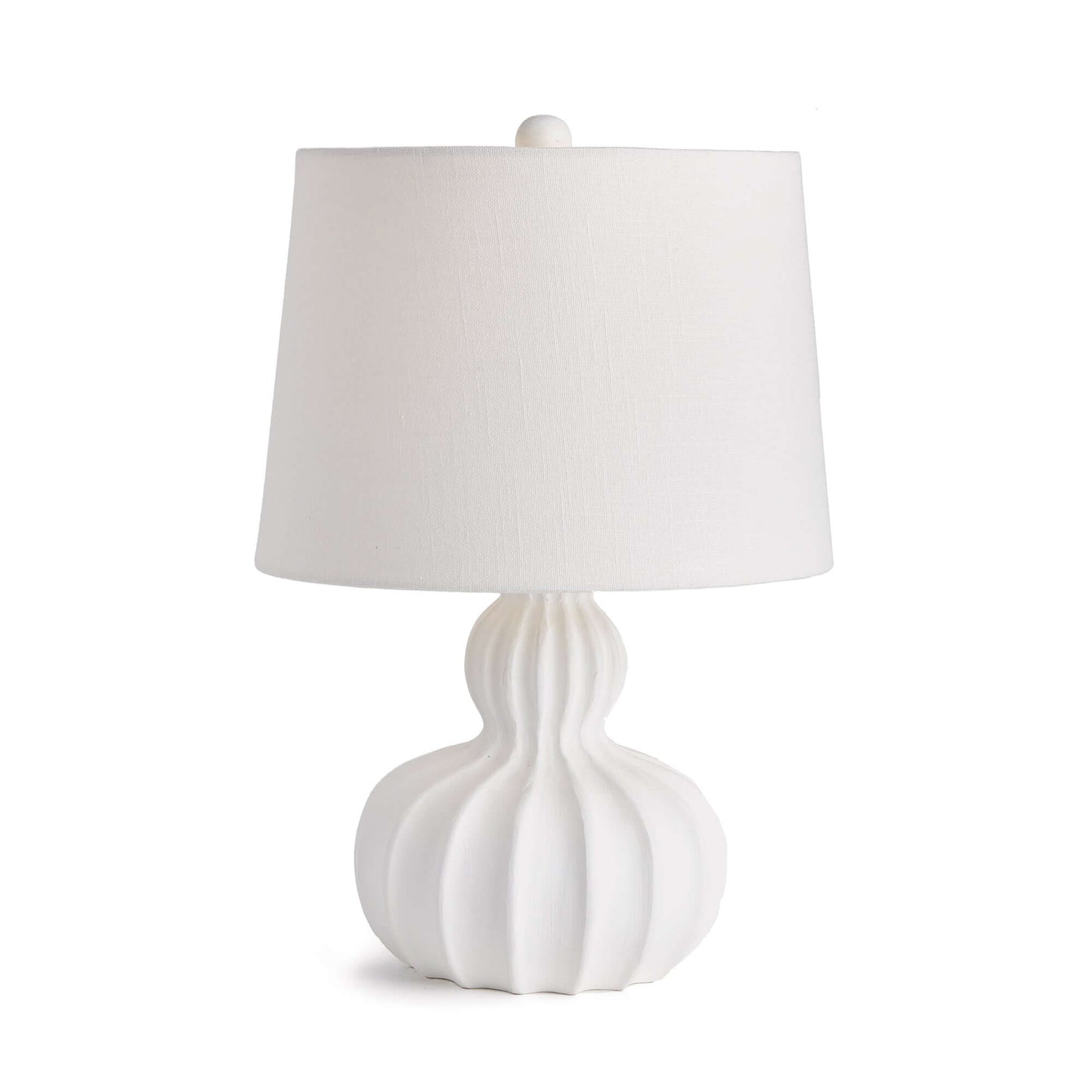 White Carved Wood Table Lamp with Curved Base