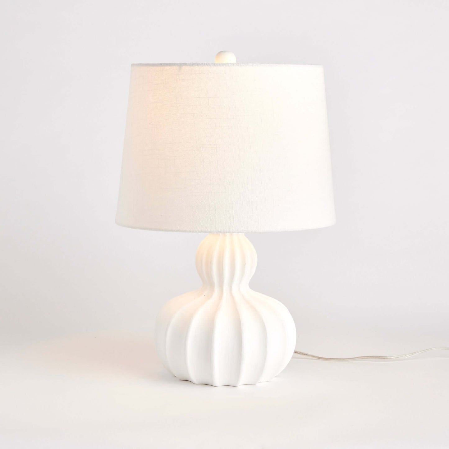 White Carved Wood Table Lamp with Curved Base