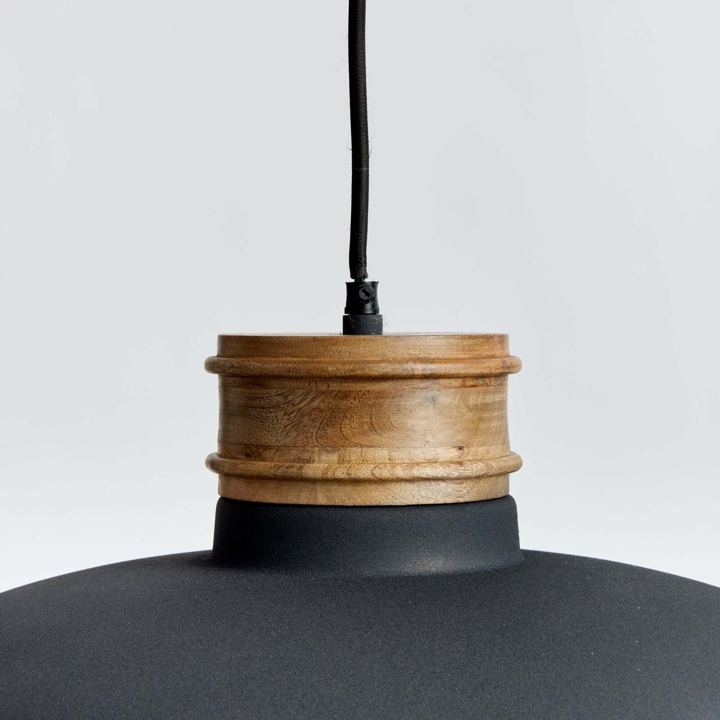 Industrial Wood and Metal Pendant Light in Matte Charcoal