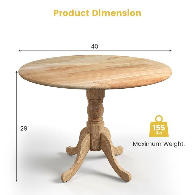 40-inch Round Solid Wood Farmhouse Kitchen Dining Table in Natural Wooden Finish