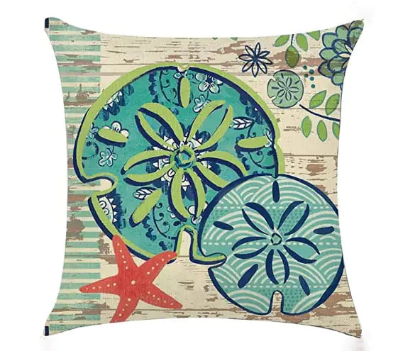 Blue Wind Sea Life Linen Pillowcase 18x18in