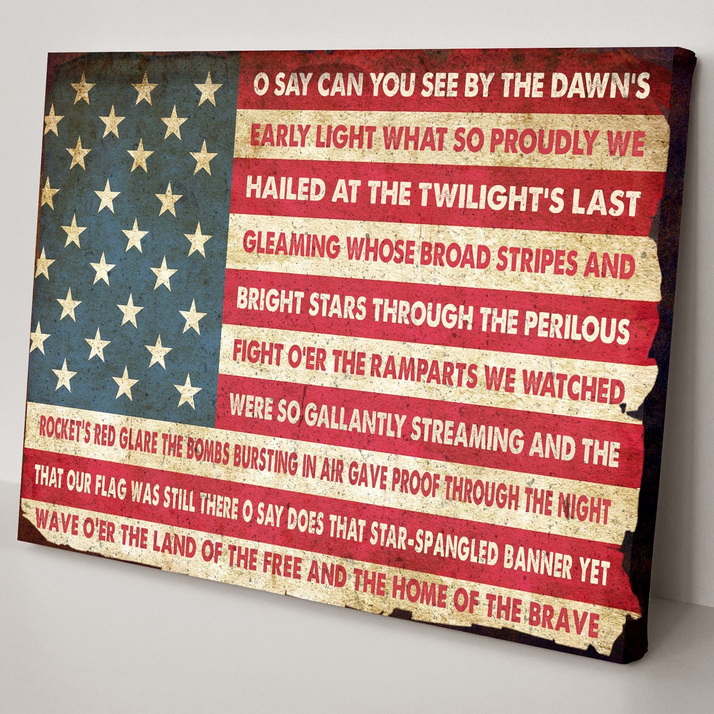 American flag design with text on a wooden board