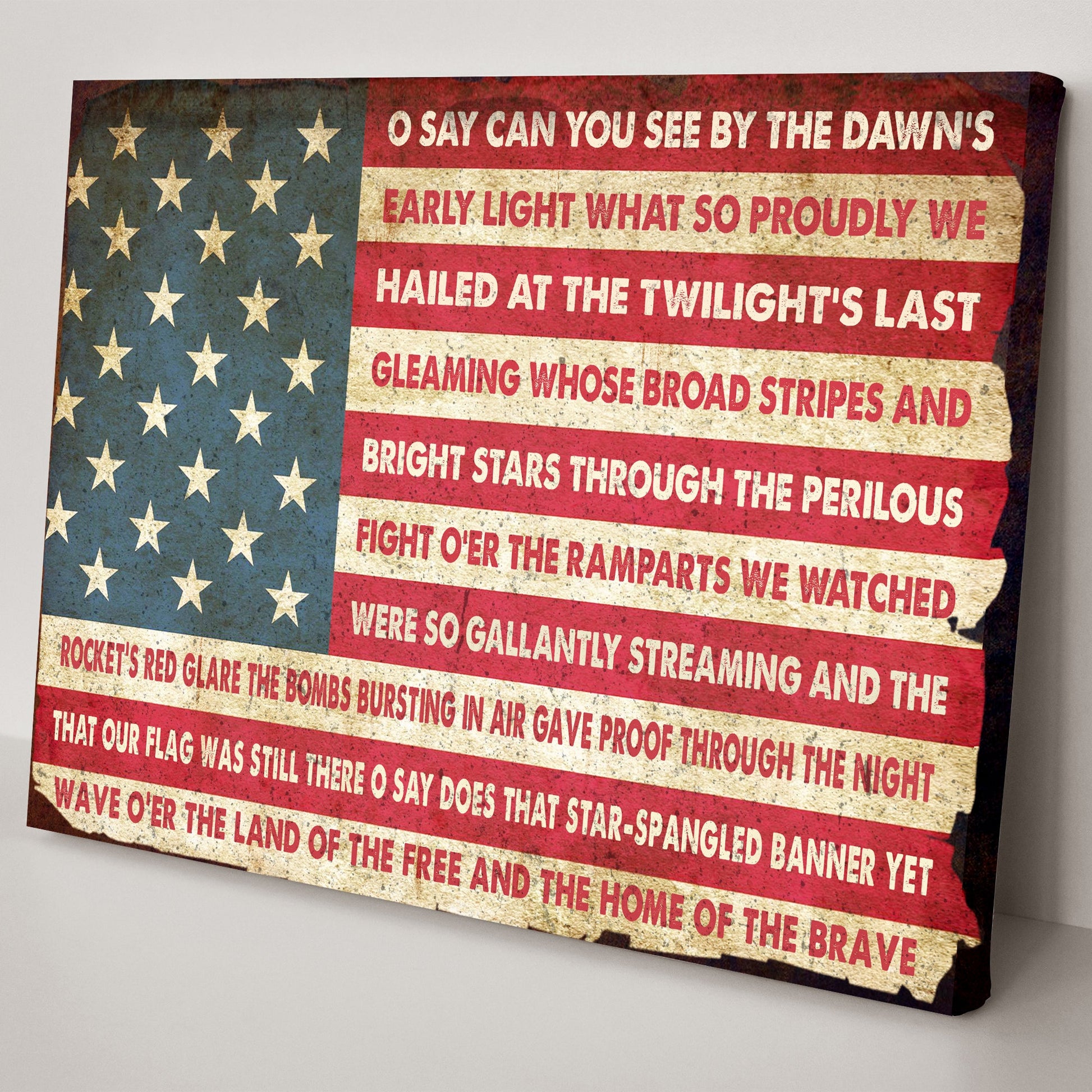 American flag design with text on a wooden board