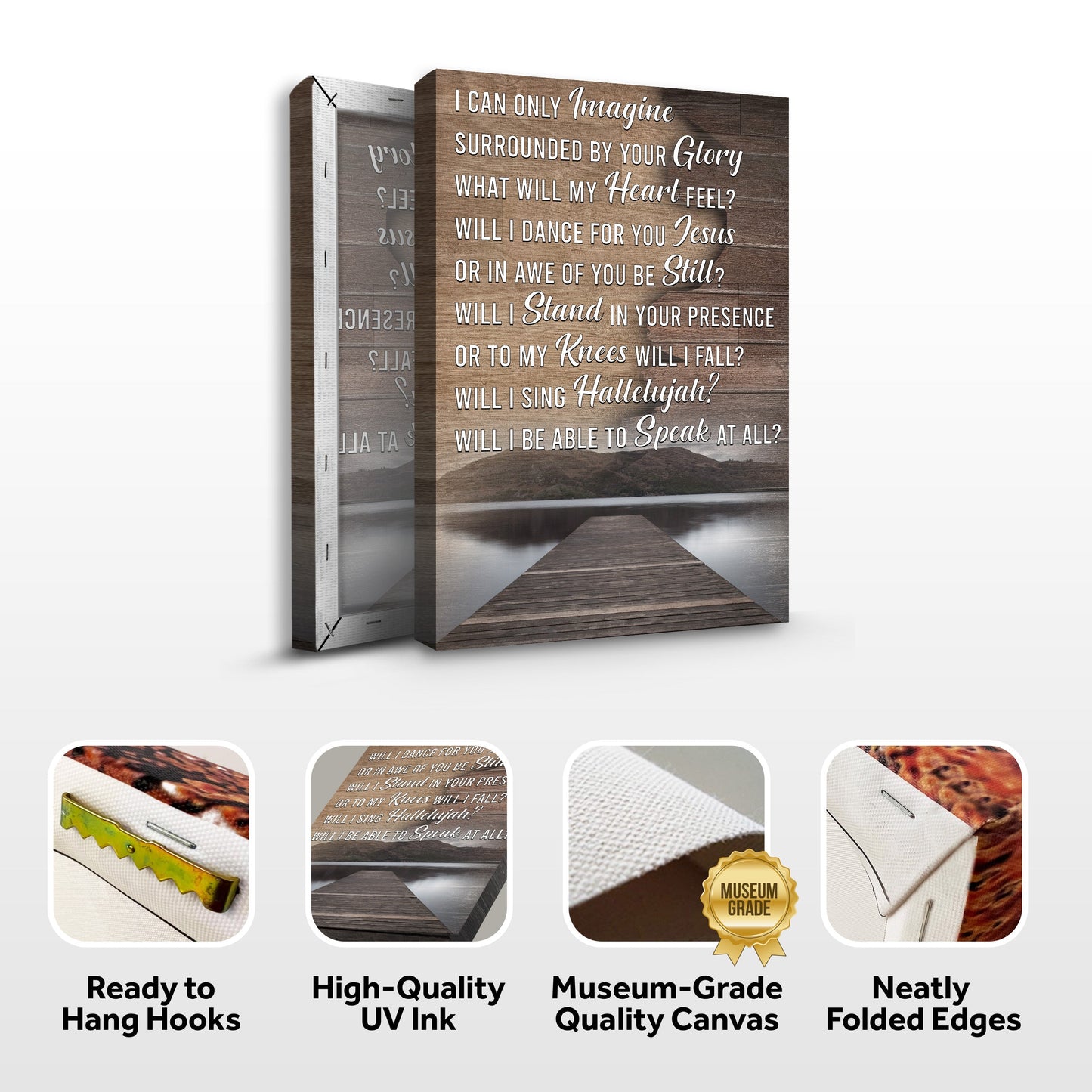 Wooden plaque with engraved text on a white background, featuring quality assurances.