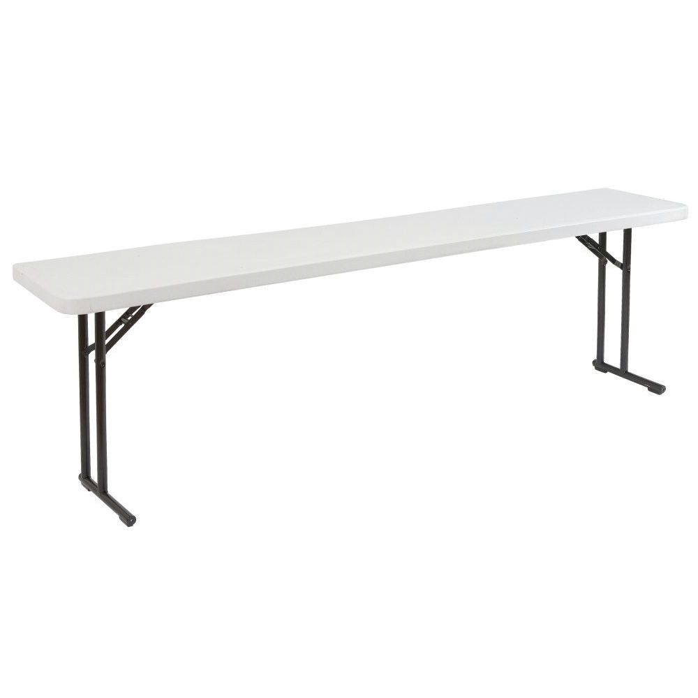White folding table with black legs on a white background