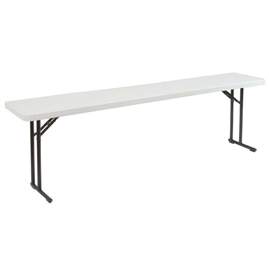 White folding table with black legs on a white background