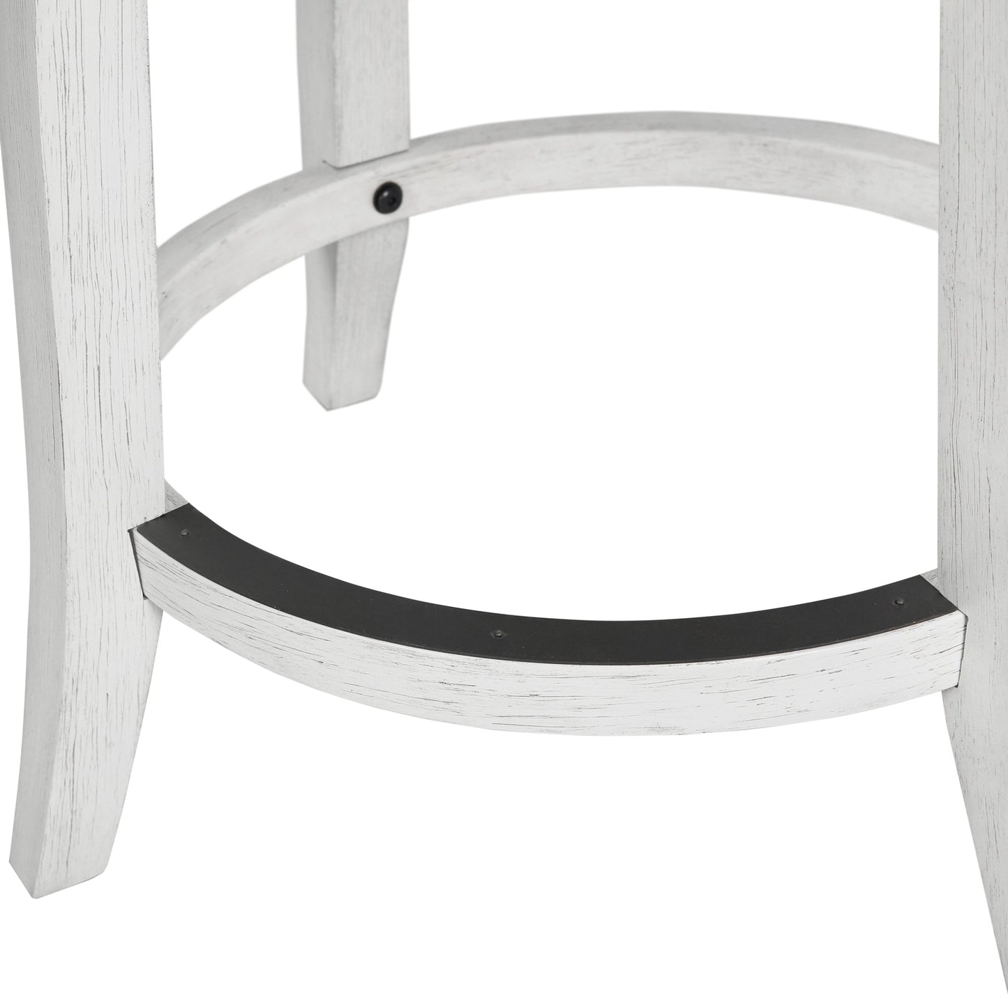 Eden Stool with Seagrass Seat in Reclaimed White, showcasing the sturdy base and metal trimmed footrest.