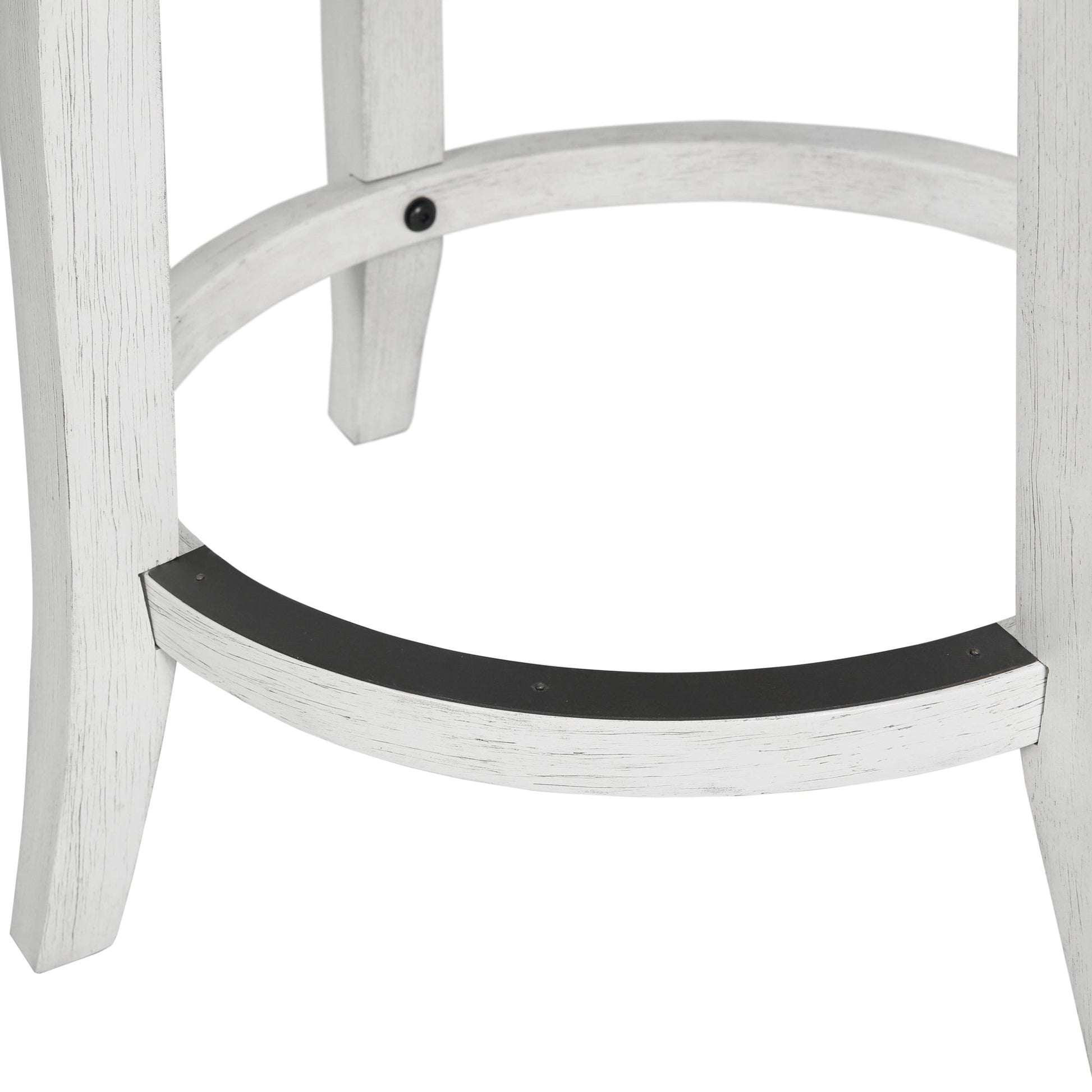 Eden Stool with Seagrass Seat in Reclaimed White, showcasing the sturdy base and metal trimmed footrest.
