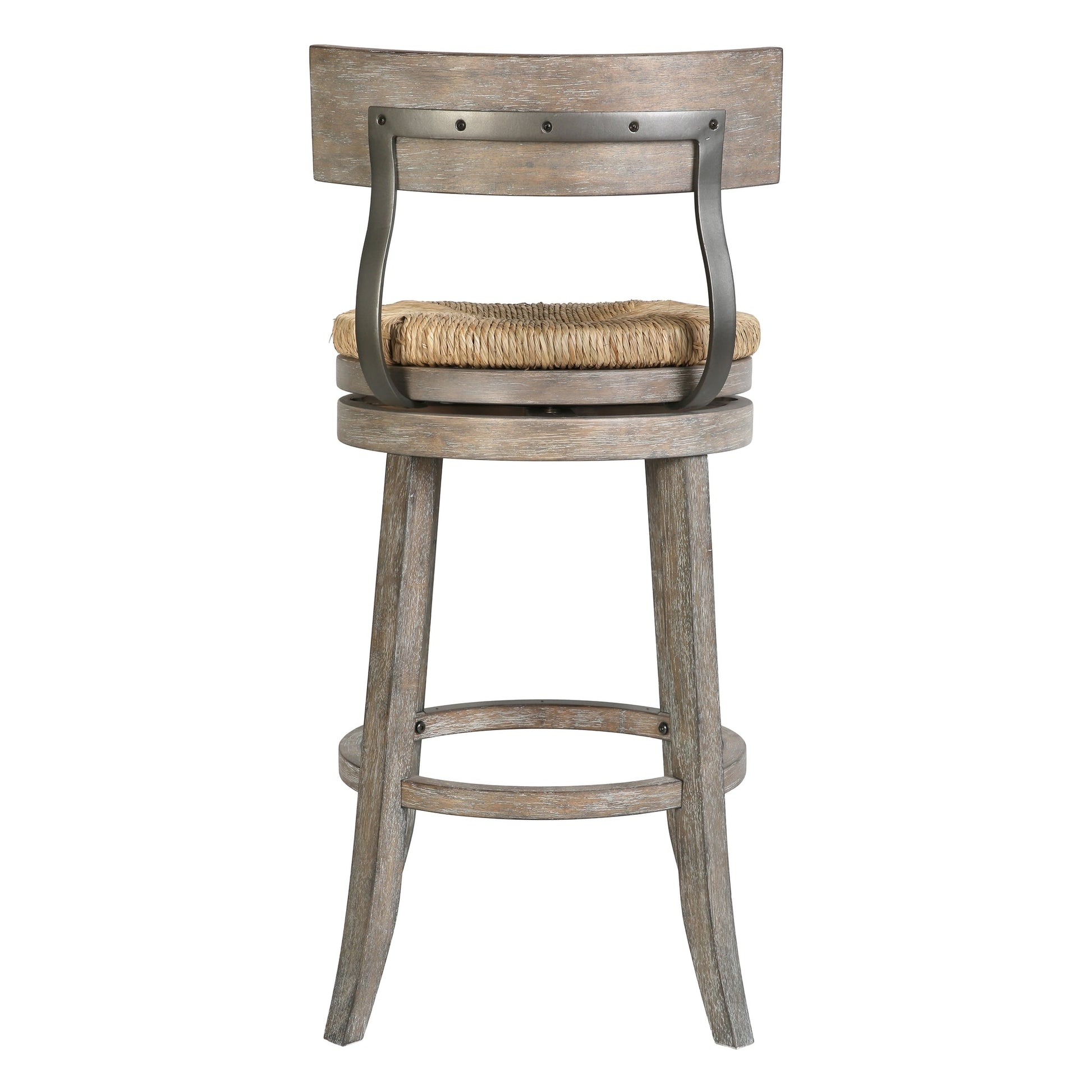 Eden Stool with Seagrass Seat in Gray, featuring a solid wood frame and metal backrest, perfect for modern farmhouse decor.