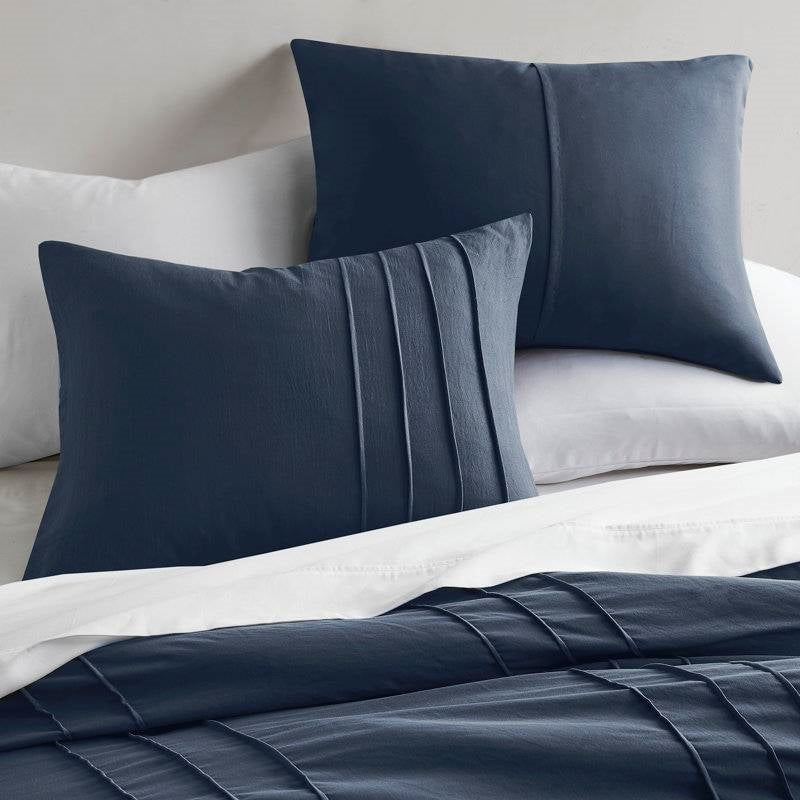 Full/Queen Microfiber Pleated Bohemian style Pre-Washed Comforter Set in Navy