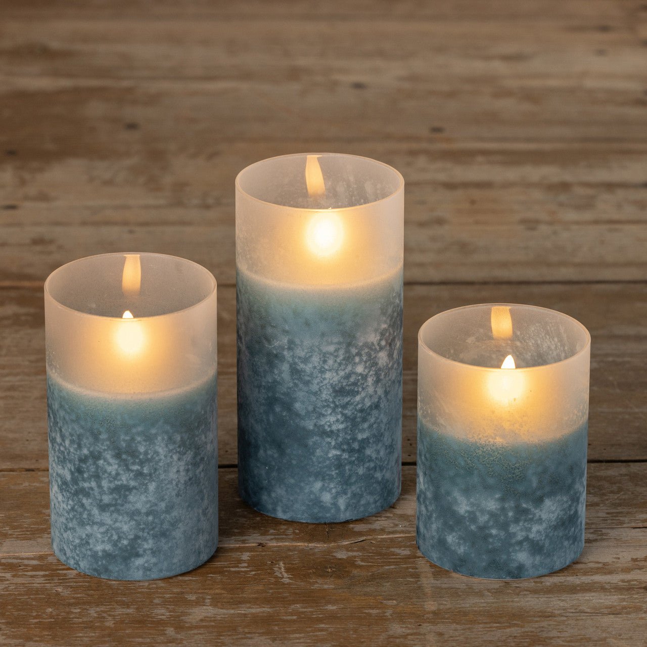 Blue Frosted Glass LED Flickering Flame Candle | 3 Sizes