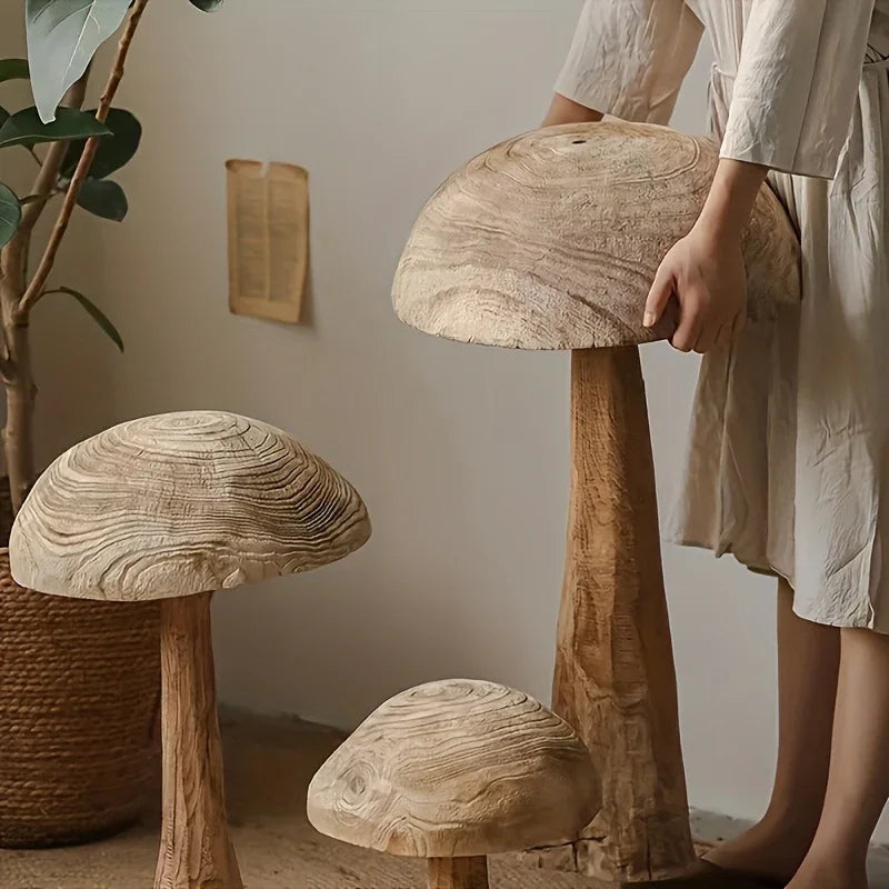 Natural Wooden Mushroom Sculpture for Rustic & Scandinavian Home Decor