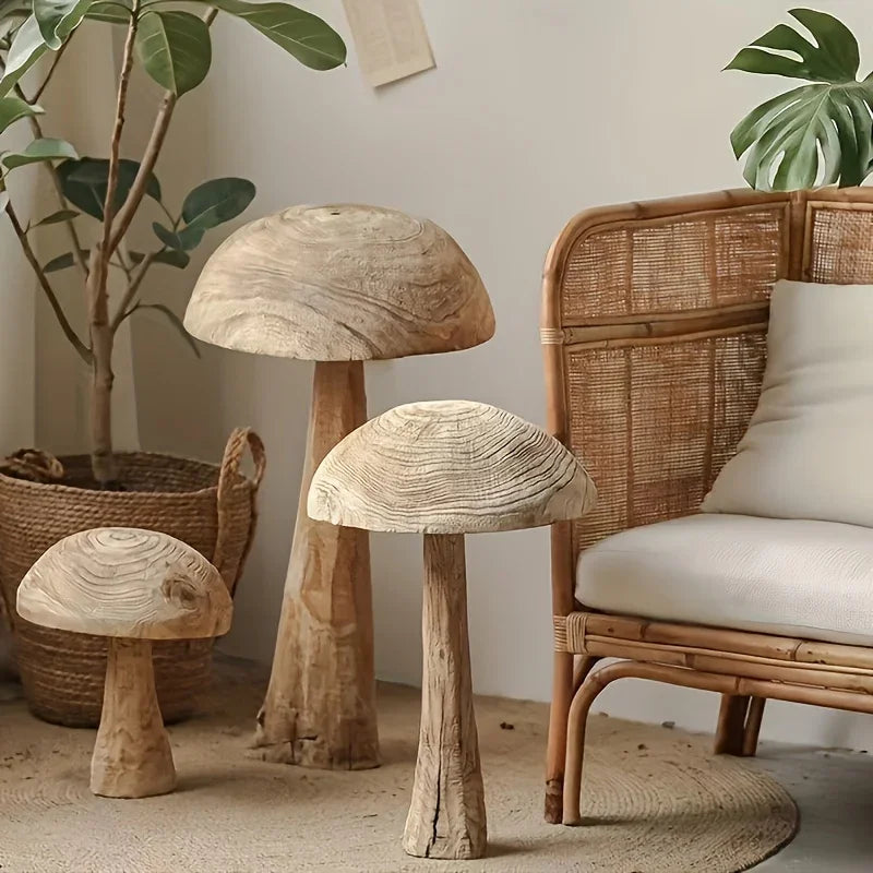 Natural Wooden Mushroom Sculpture for Rustic & Scandinavian Home Decor